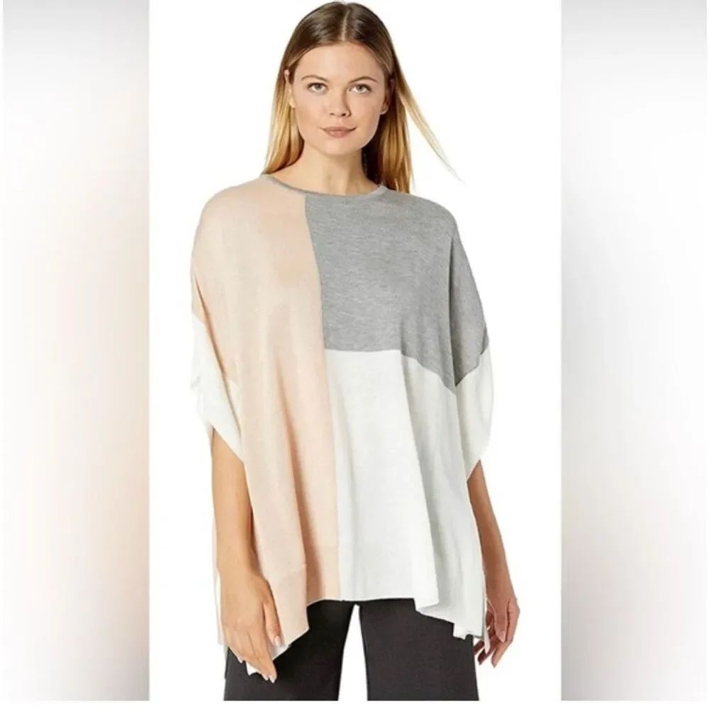 Calvin Klein color-block crewneck poncho style sweater blush/white/gray size S/M